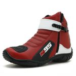 BOTA MOTOCICLISTA AS95 DE COURO LEGÍTIMO NAS CORES VERMELHO COM BRANCO 095 KIT CHINELO