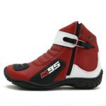BOTA MOTOCICLISTA AS95 DE COURO LEGÍTIMO NAS CORES VERMELHO COM BRANCO 095 KIT CHINELO