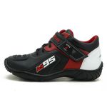 TÊNIS MOTOCICLISTA AS95 DE COURO LEGÍTIMO NA COR PRETA COM VERMELHO E BRANCO 403 KIT CHINELO