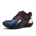 TÊNIS MOTOCICLISTA AS95 DE COURO LEGÍTIMO NAS CORES AZUL BRANCO E VERMELHO 403 KIT CHINELO