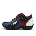 TÊNIS MOTOCICLISTA AS95 DE COURO LEGÍTIMO NAS CORES AZUL BRANCO E VERMELHO 403 KIT CHINELO