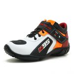 TÊNIS MOTOCICLISTA AS95 EM COURO LEGÍTIMO NAS CORES BRANCO VERMELHO E LARANJA 403 KIT CHINELO