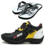 TÊNIS MOTOCICLISTA AS95 EM COURO LEGITIMO NAS CORES PRETO AMARELO E BRANCO 403 KIT CHINELO