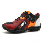 TÊNIS MOTOCICLISTA AS95 EM COURO LEGÍTIMO NAS CORES VERMELHO BRANCO E LARANJA 403 KIT CHINELO