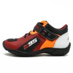 TÊNIS MOTOCICLISTA AS95 EM COURO LEGÍTIMO NAS CORES VERMELHO BRANCO E LARANJA 403 KIT CHINELO