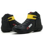 Bota motociclista Couro Legítimo na cor Preto com Amarelo Atron Shoes AS95