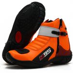 Bota Motociclista Couro Legítimo Laranja Vermelho Branco AS95
