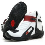 Bota Motociclista Couro Legítimo Unissex Nas Cores Branco Preto e Vermelho AS95
