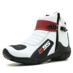 Bota Motociclista Couro Legítimo Unissex Nas Cores Branco Preto e Vermelho AS95