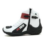 Bota Motociclista Couro Legítimo Unissex Nas Cores Branco Preto e Vermelho AS95