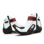 Bota Motociclista Couro Legítimo Unissex Nas Cores Branco Preto e Vermelho AS95