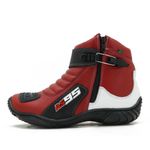 BOTA MOTOCICLISTA EM COURO LEGÍTIMO VERMELHO BRANCO E PRETO AS95 KIT CHINELO