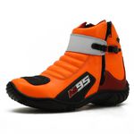 BOTA MOTOCICLISTA COURO LEGÍTIMO LARANJA VERMELHO BRANCO AS95 KIT CHINELO