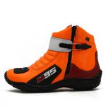 BOTA MOTOCICLISTA COURO LEGÍTIMO LARANJA VERMELHO BRANCO AS95 KIT CHINELO