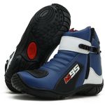 BOTA MOTOCICLISTA COURO LEGÍTIMO NAS CORES AZUL COM BRANCO AS95 KIT CHINELO