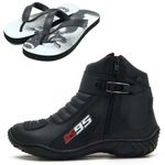 BOTA MOTOCICLISTA EM COURO LEGÍTIMO NA COR PRETO AS95 KIT CHINELO