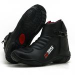 BOTA MOTOCICLISTA EM COURO LEGÍTIMO NA COR PRETO AS95 KIT CHINELO