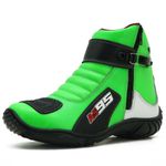 Bota motociclista de couro legítimo nas cores verde branco e preto com zíper AS95