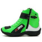 Bota motociclista de couro legítimo nas cores verde branco e preto com zíper AS95