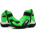 Bota motociclista de couro legítimo nas cores verde branco e preto com zíper AS95