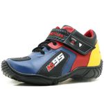 Tênis motociclista AS95 de couro legítimo nas cores azul amarelo e vermelho 403