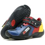 TÊNIS MOTOCICLISTA AS95 DE COURO LEGÍTIMO NAS CORES AZUL AMARELO E VERMELHO KIT CHINELO 403