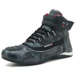 Tênis motociclista cano alto em couro legítimo camuflado cinza Atron Shoes 310