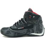Tênis motociclista cano alto em couro legítimo camuflado cinza Atron Shoes 310