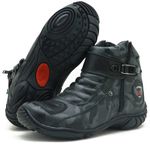 Bota motociclista couro legítimo camuflado cinza 271