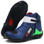 Bota motociclista AS95 em couro legítimo nas cores azul verde e branco