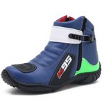 Bota motociclista AS95 em couro legítimo nas cores azul verde e branco