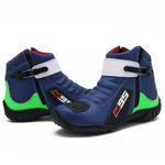 Bota motociclista AS95 em couro legítimo nas cores azul verde e branco