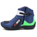 Bota motociclista AS95 em couro legítimo nas cores azul verde e branco