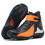 Bota motociclista Atron Shoes em couro legítimo nas cores preto laranja e branco 271