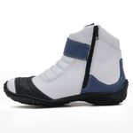 Bota motociclista Atron Shoes em couro legítimo nas cores branco azul e vermelho 271