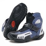 Bota motociclista AS-RACING respirável em couro legítimo nas cores preto branco e azul 406