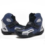 Bota motociclista AS-RACING respirável em couro legítimo nas cores preto branco e azul 406