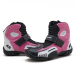 Bota motociclista AS-RACING respirável em couro legítimo nas cores preto branco e pink 406