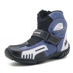 KIT CHINELO BOTA MOTOCICLISTA AS-RACING RESPIRÁVEL EM COURO LEGÍTIMO NAS CORES PRETO BRANCO E AZUL 406