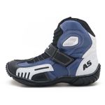 KIT CHINELO BOTA MOTOCICLISTA AS-RACING RESPIRÁVEL EM COURO LEGÍTIMO NAS CORES PRETO BRANCO E AZUL 406
