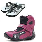 KIT CHINELO BOTA MOTOCICLISTA AS-RACING VENTED EM COURO LEGÍTIMO NA COR ROSA 406