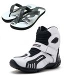 KIT CHINELO BOTA MOTOCICLISTA AS-RACING EM COURO LEGÍTIMO NA COR BRANCA