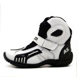 KIT CHINELO BOTA MOTOCICLISTA AS-RACING EM COURO LEGÍTIMO NA COR BRANCA