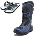 KIT CHINELO BOTA MOTOCICLISTA NA COR AZUL EM COURO LEGÍTIMO AS95-PRO 405