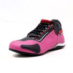 Tênis motociclista feminino em couro legítimo na cor rosa e preto 312