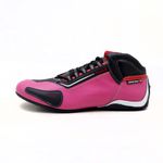 Tênis motociclista feminino em couro legítimo na cor rosa e preto 312