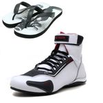 KIT CHINELO Sapatilha para kart cano alto em couro legítimo nas cores branco e preto 311