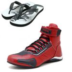 KIT CHINELO Sapatilha para kart cano alto em couro legítimo nas cores vermelho e preto 311