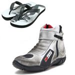 KIT CHINELO BOTA MOTOCICLISTA AS95 EM COURO LEGÍTIMO NA COR ASFALTO
