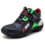 Tênis motociclista em couro legítimo AS95 nas cores preto branco e verde 403